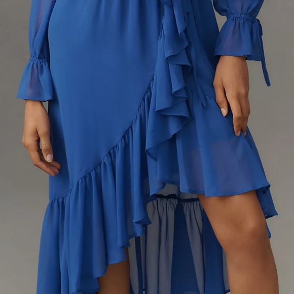 Anthropologie Long-Sleeve Ruffled Asymmetric Midi Dress - Picture 6 of 6